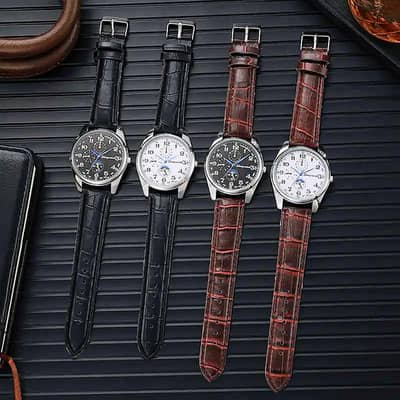 Men,s quartz watch brown leather belt 40mm silver dail