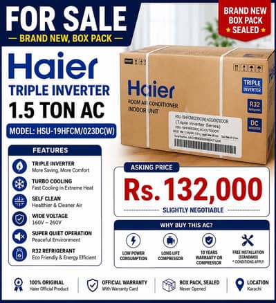 Haier 1.5 Ton Triple Inverter AC | Brand New Box Pack