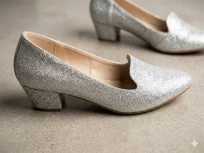 Women's Elegant Silver Glitter Block Heel Pumps