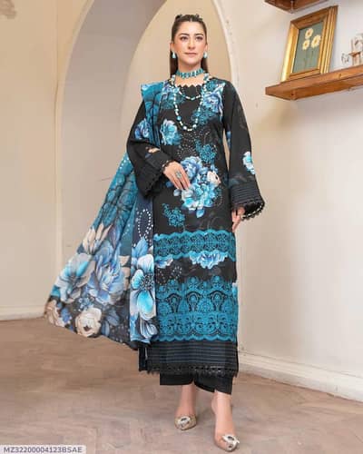 3 Pcs Printed Unstitched Lawn Suit