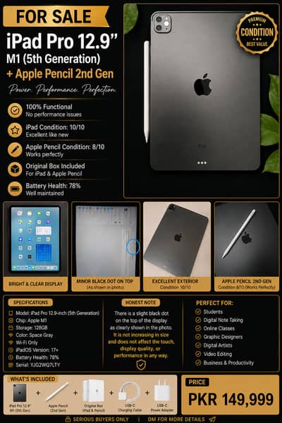 Apple iPad Pro 12.9" M1 128GB + Apple Pencil (2nd Gen)