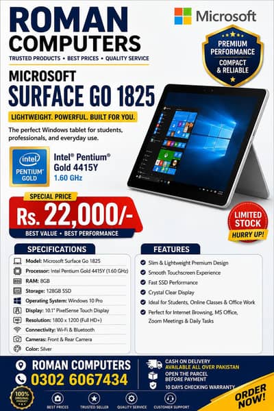 Microsoft Surface Go 1825 – Intel Pentium Gold 4415Y at Roman Computer