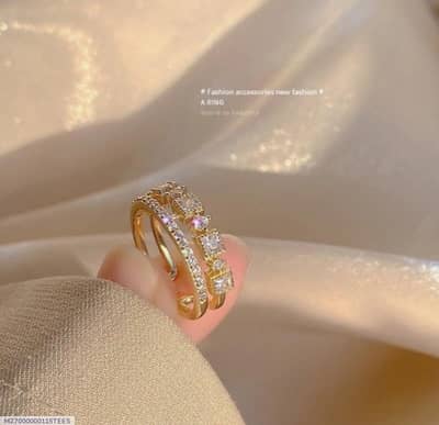 Elegant Gold Plated Adjustable Crystal Ring for Women & Girls
