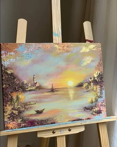 Handmade Sunset Landscape Canvas Painting – Acrylic Painting