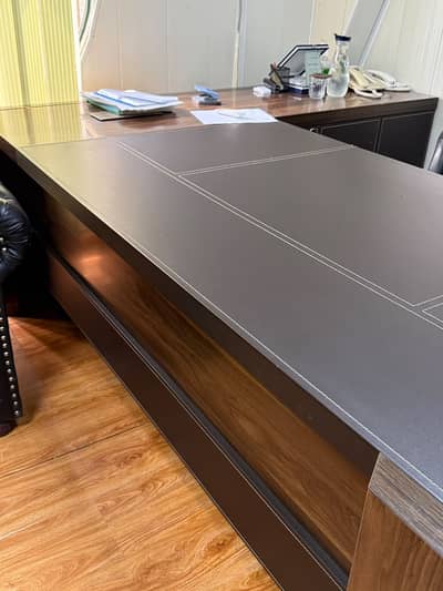 Executive Wooden Office Table with Side Rack – Walnut Finish