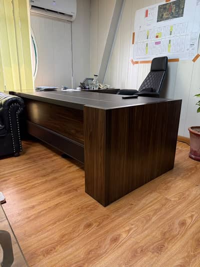 Executive Wooden Office Table with Side Rack – Walnut Finish