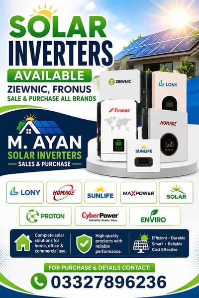 Solar Inverters All Brands Sale & Purchase Ziewnic, Fronus, Lony,Homa