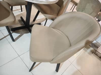 Luxury Leather, Cushion Chairs + Marble Top Dining/Cafe Table