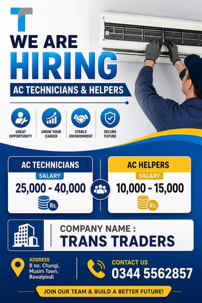 AC Technician & Helper Jobs in Rawalpindi Islamabad | HVAC Jobs |