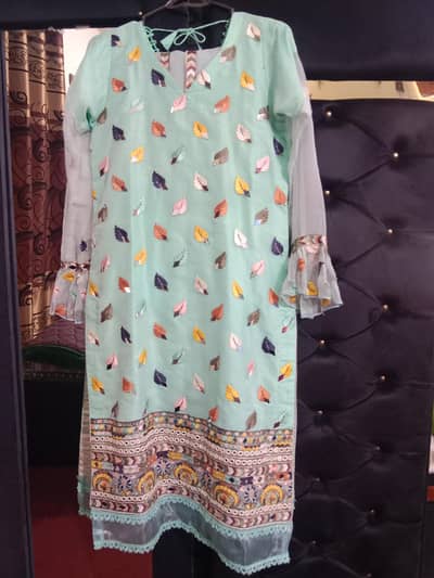 3pcs stitch organza suit