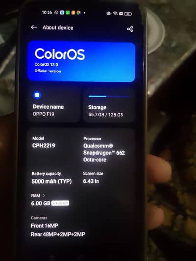 OPPO F19 6/128. new brand nAhi 10/8. exchange 256gb phone Sath cash do