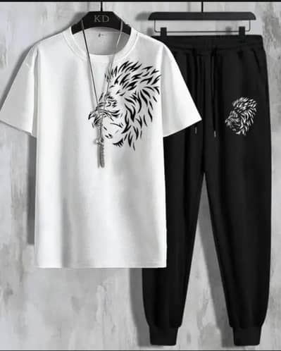 Trendy shoulder lion Tag printed summer tracksuit for men & boys