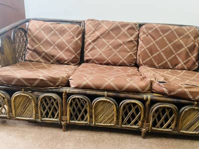 5 seater cane sofa set brown cushions