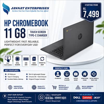 HP Chromebook 11 G8 Touch Screen | Update Till 2029 | Type-C Charger |