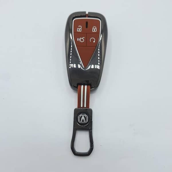 Changan Oshan X7 Key Cover – Zinc Alloy Metal Case, White & Brown Edition, Keychain Included