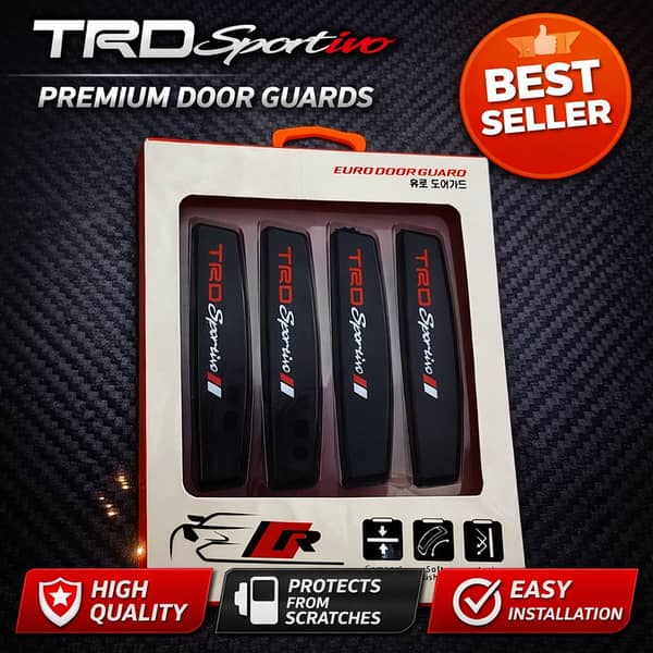 TRD Sportivo Logo Plastic Door Guards (Grey) – Anti-Scratch Car Door Protector, Universal Set of 4