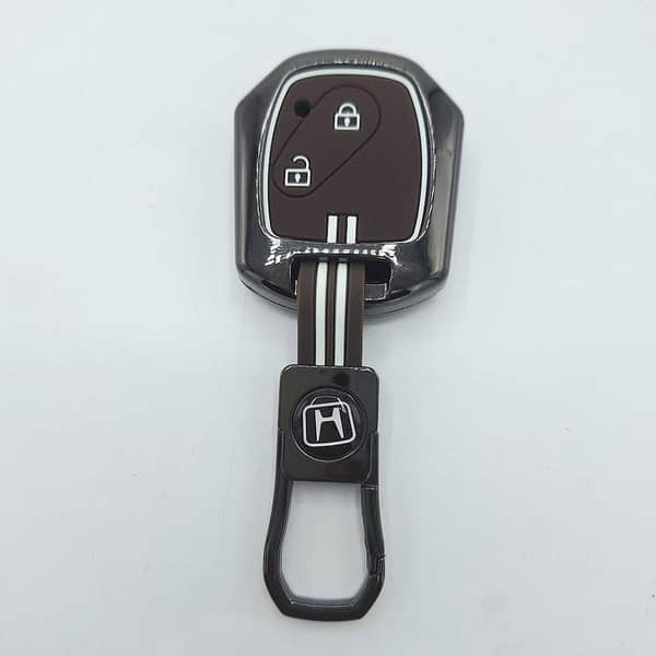 Metal Key Cover Case for Honda Civic – Zinc Alloy with Keychain (Brown, White, Blue)