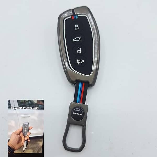 Haval H6 HEV 2025 Metal Key Cover with Keychain – BMW-Style Smart Key Case Protector