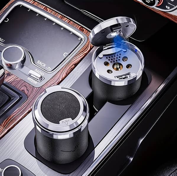 Car Ashtray with LED Light – Premium, Smokeless Design, Blue LED