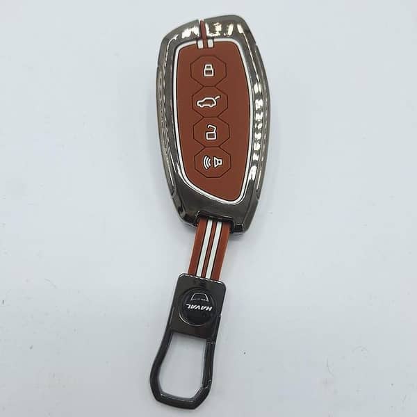 Haval H6 HEV 2025 Metal Key Cover with Keychain – White, Brown & Blue Edition (Zinc Alloy) Protects Car Remote