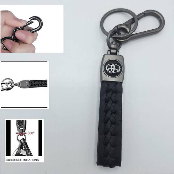 Premium Braided Leather Keychain with Stainless Steel Clasp, Black Metal Key Ring, Anti-Rust