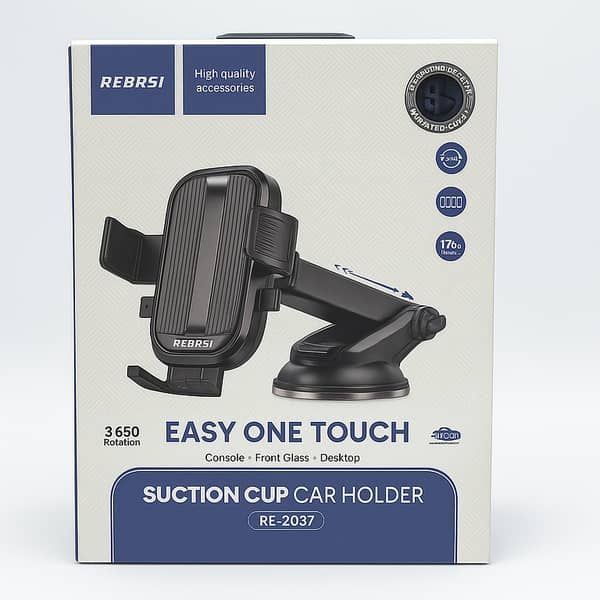 RECRSI RE-Z037 Universal Car Phone Holder with 360° Rotation and One-Hand Clamp (Windshield & Dashboard Mount)