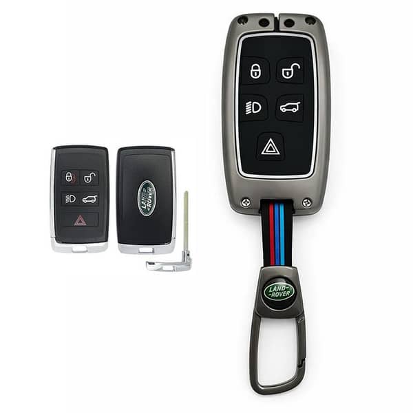 Land Rover Metal Key Cover with BMW-Style Keychain – Premium Smart Key Case (Zinc Alloy)