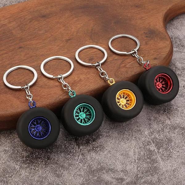 Hot Tire Keychain for Cars, Office & Home Keys – Red, Blue, Silver, Yellow