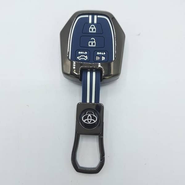Metal Key Cover Case for Toyota Corolla – Zinc Alloy with Keychain (Brown, White, Blue)