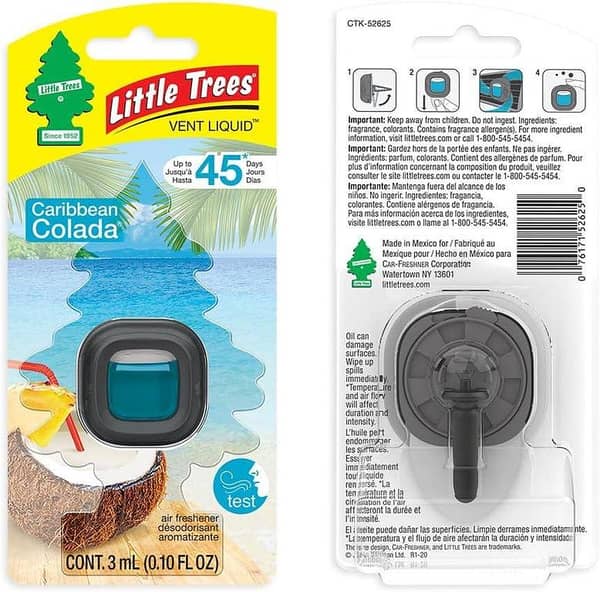 LITTLE TREES Caribbean Colada Vent Liquid Car Air Freshener, 4 Vents, Long-Lasting Scent up to 45 Days