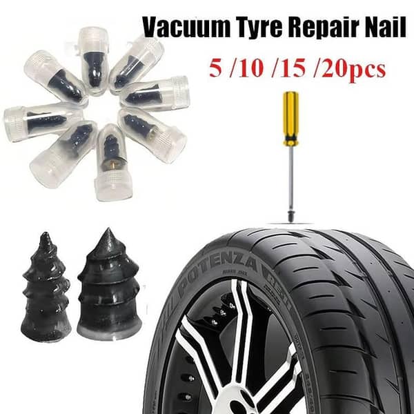 Vacuum tire repair kit with rubber nails for tubeless tires – motorcycle and car patch kit