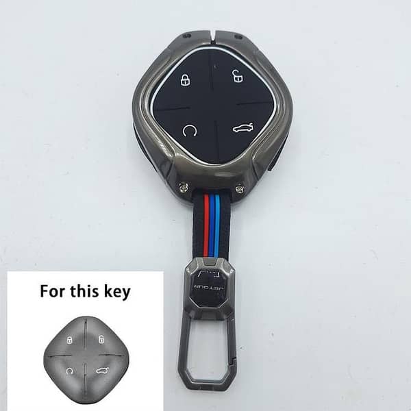 Jetour Dashing Metal Key Cover with BMW-Style Keychain – Zinc Alloy Smart Key Protector