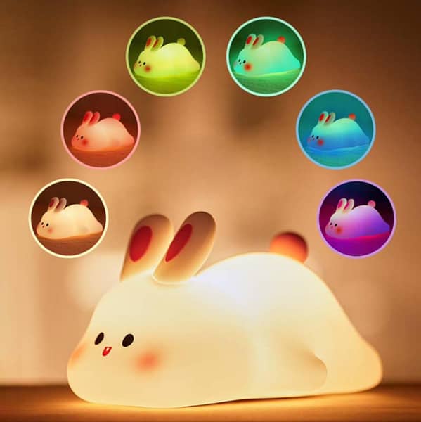 Big Face Rabbit Night Light - Soft Silicone Cartoon Rabbit Lamp with Touch Control