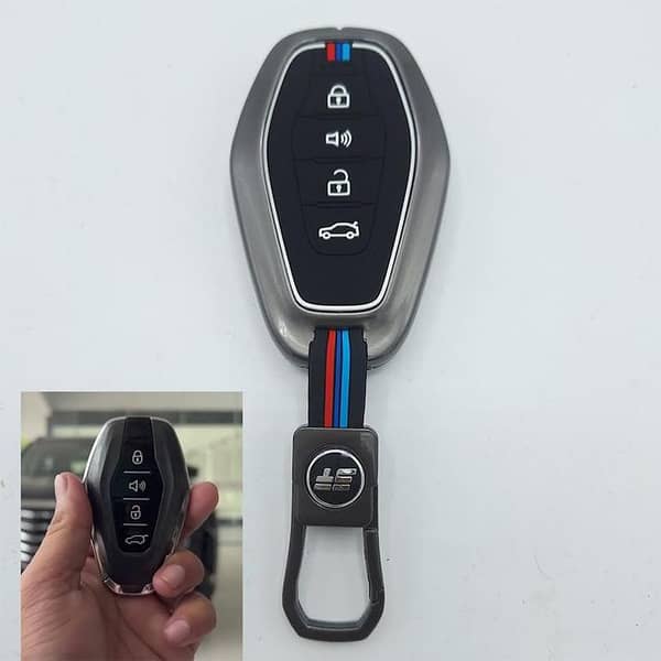 Jetour X70 Plus Metal Key Cover with Keychain in BMW Style – Premium Zinc Alloy Smart Key Case