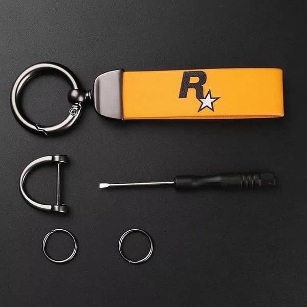 GTA Leather Keychain – Yellow: Premium Leather Car Key Holder with Durable Metal Ring