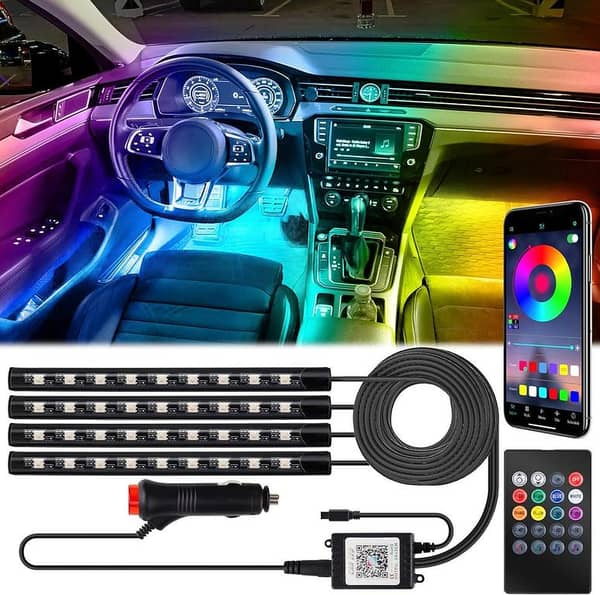 Automobile Atmosphere Lamp, Music Censor, 7-Color Control with Remote and App