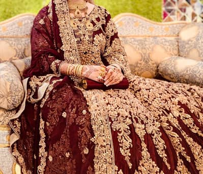 Luxury Maroon Bridal Dress | Heavy Embroidered Barat Dress |