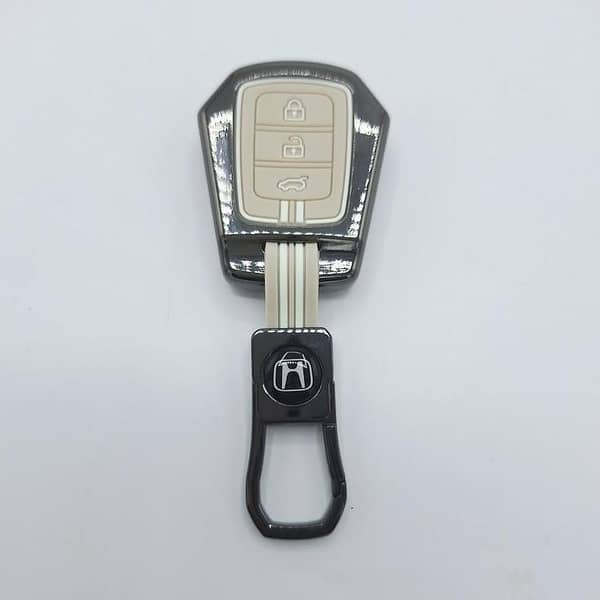 Metal Key Cover Case for Honda City 2021–2025 – Zinc Alloy with Keychain (Brown, White, Blue) – Premium Shell