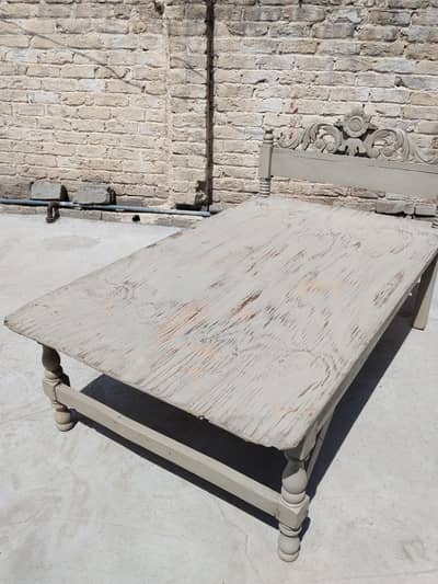 Solid Wood Single Bed (Takht Style) with Carved Headboard
