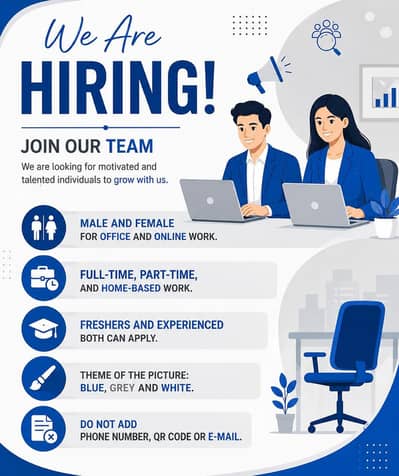We are hiring male and female for work