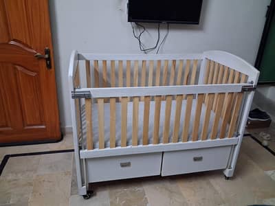 Baby Cot 2.5 × 4 ft – Premium Oak Wood with Molty Foam Mattress