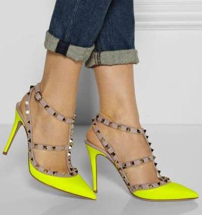 These are velentino  garavani Rockstud pumps in neon yellow colour . . .