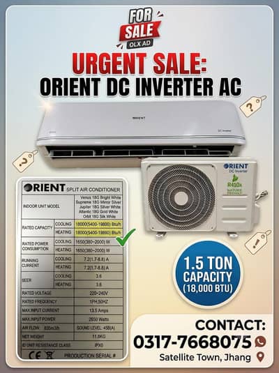 Orient 1.5 Ton DC Inverter AC (Orbit Series) For Sale – Urgent