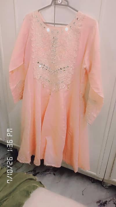 peach fancy frock style suit,size medium