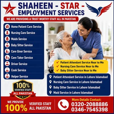 Male Nurse , Female Nurse , Patient Care , Maids , Nany , Driver, Che
