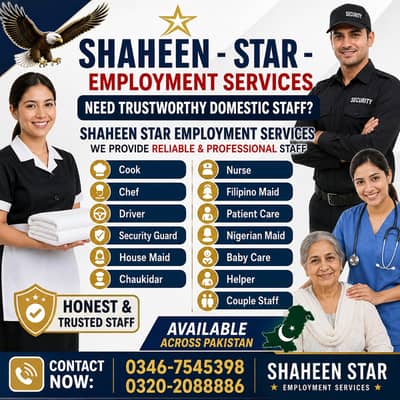 House maids, Maid, Baby Sitter, Chef, Home Cook, Patient Care, Driver