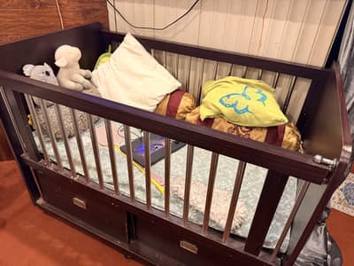 Wooden Baby Cot with Mattress