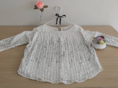 White Sequin Embellished Women's Party Top – Like New
