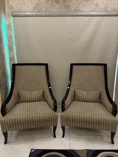 Luxury High Back Accent Chairs – Solid Wood Frame (Pair)