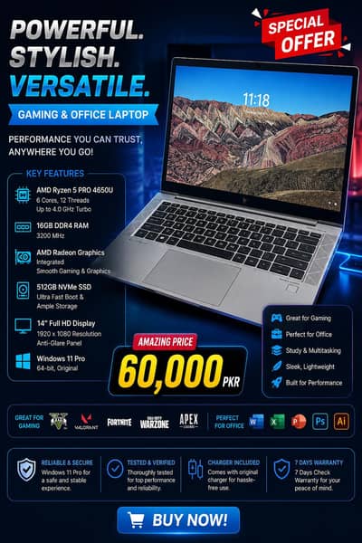 Ryzen 5 PRO Laptop | 16GB RAM | 512GB NVMe SSD | Excellent Condition